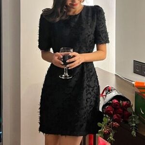 DAZY Black Feathery Fuzzy Short-Sleeve Mini Party Dress Black, Size S-M
